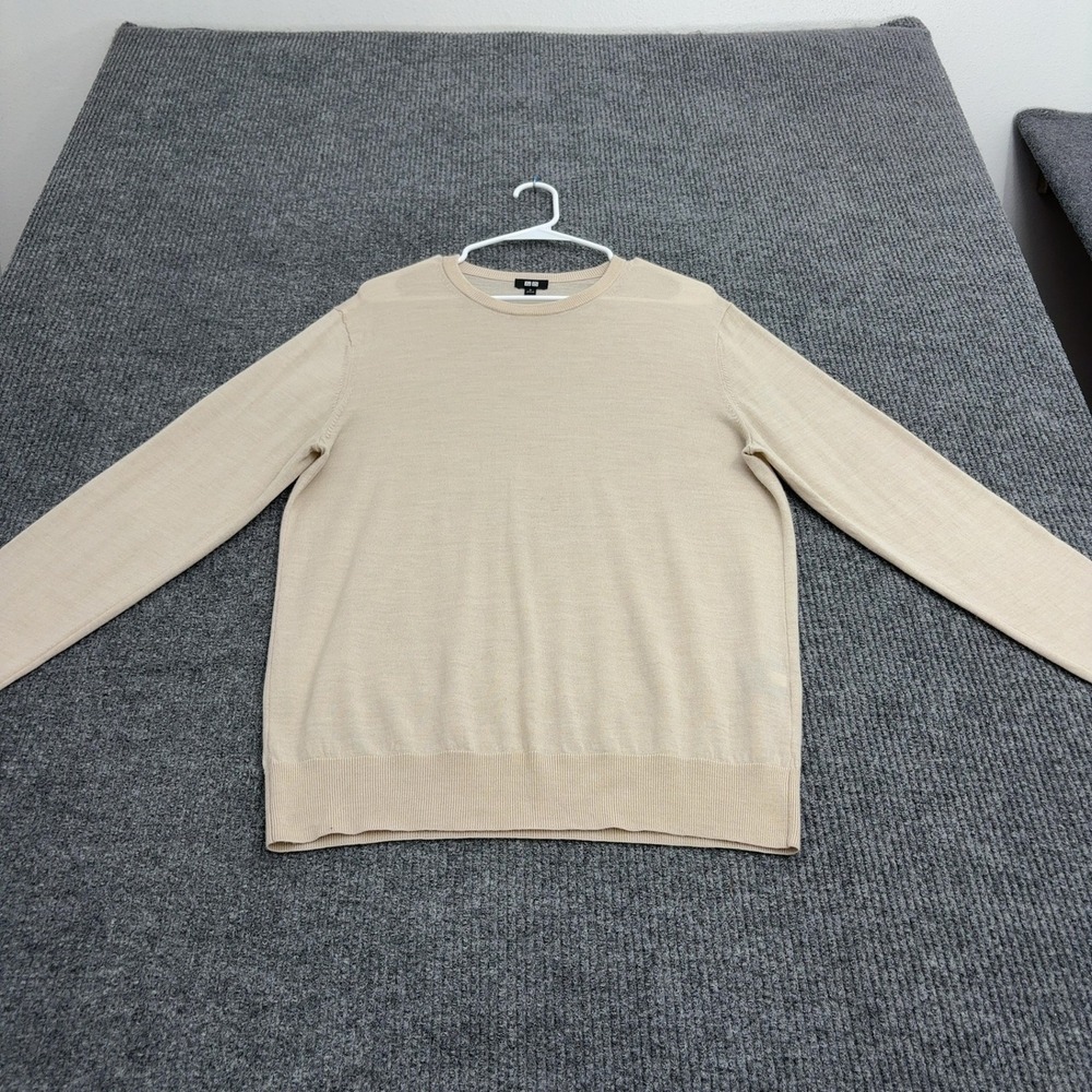 Uniqlo Sweater Mens M Tan Wool Crewneck Minimalist Classic